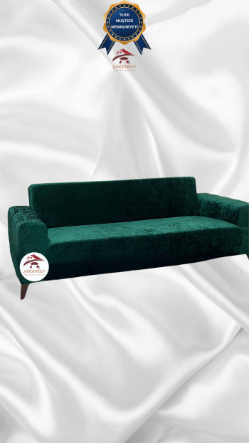 Shiny Velvet Slip-On Sofa Cover - Luminous Geometric Pattern Protector Emerald Color 3-Seater Set (1 Piece)