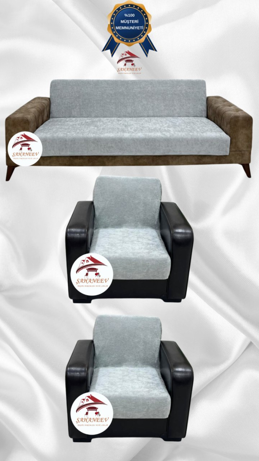 Baby Face Fabric Armless Sofa Cover - Elastic Velvet Sofa Protector Light Gray Color 3+1+1 (3 Piece Set) Custom Size