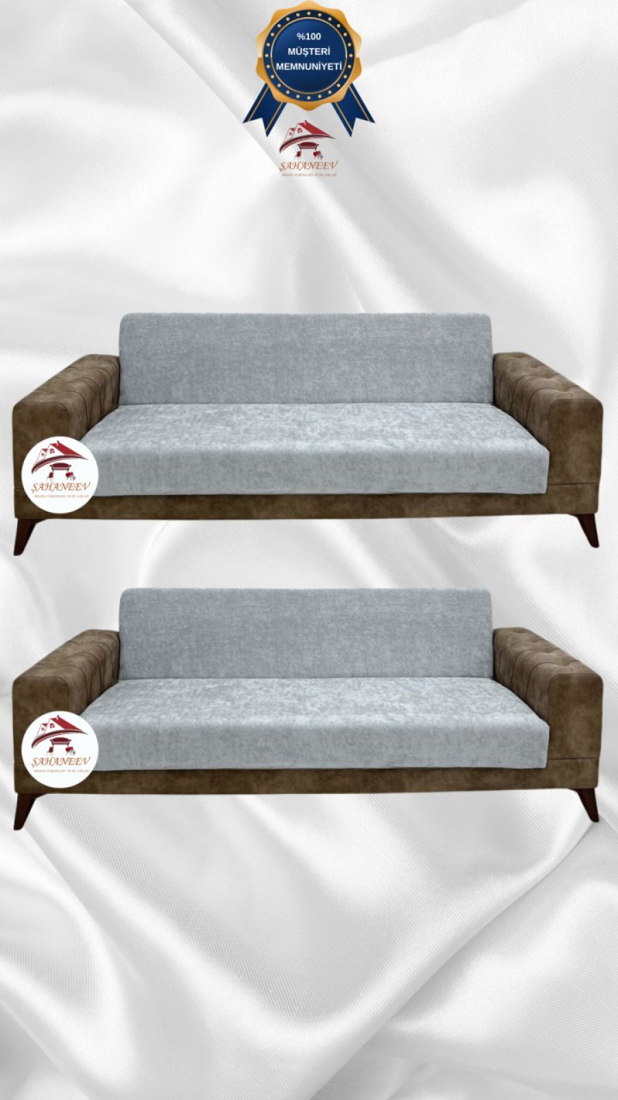 Baby Face Fabric Armless Sofa Cover - Elastic Velvet Sofa Protector Light Gray Color 3+3 (2 Piece Set) Custom Size