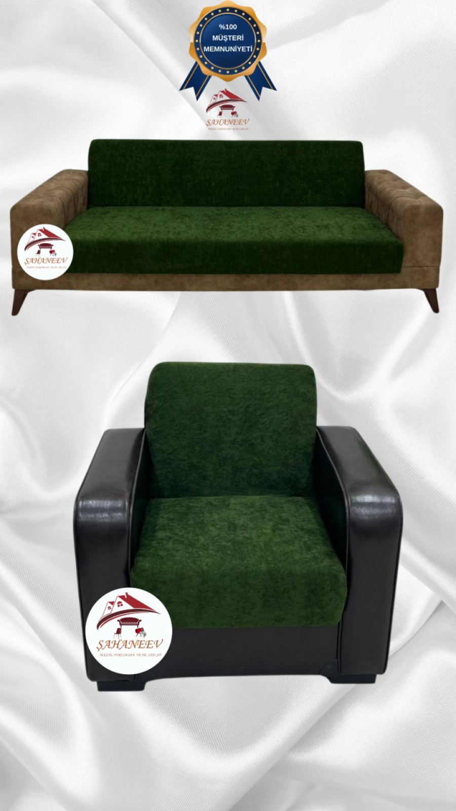 Baby Face Fabric Armless Sofa Cover - Elastic Velvet Sofa Protector Khaki Green Color 3+1 (2 Piece Set)