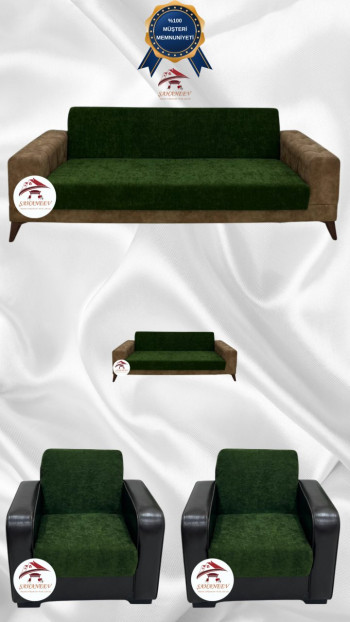 Baby Face Fabric Armless Sofa Cover - Elastic Velvet Sofa Protector Khaki Green Color 3+2+1+1 (4 Piece Set)