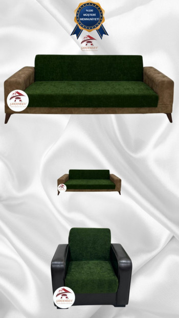 Baby Face Fabric Armless Sofa Cover - Elastic Velvet Sofa Protector Khaki Green Color 3+2+1 (3 Piece Set)