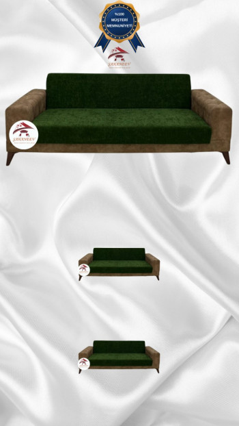 Baby Face Fabric Armless Sofa Cover - Elastic Velvet Sofa Protector Khaki Green Color 3+2+2 (3 Piece Set)