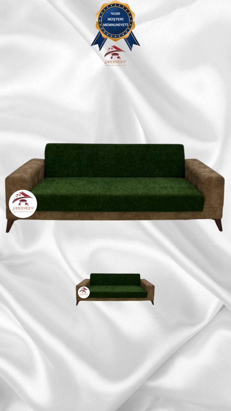 Baby Face Fabric Armless Sofa Cover - Elastic Velvet Sofa Protector Khaki Green Color 3+2 (2 Piece Set) Custom Size