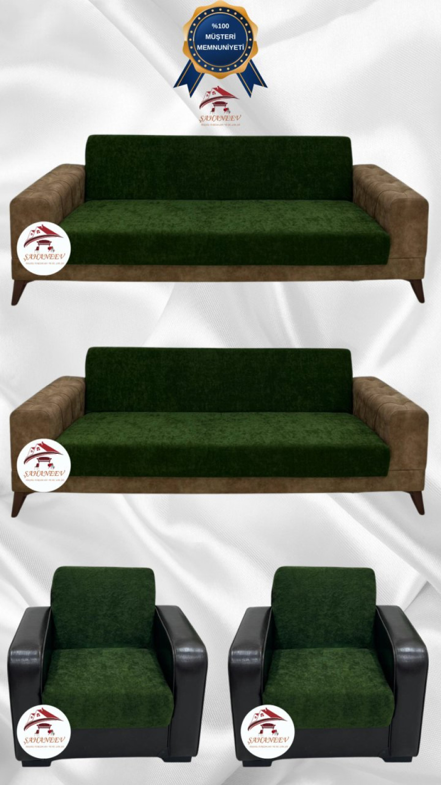 Baby Face Fabric Armless Sofa Cover - Elastic Velvet Sofa Protector Khaki Green Color 3+3+1+1 (4 Piece Set)