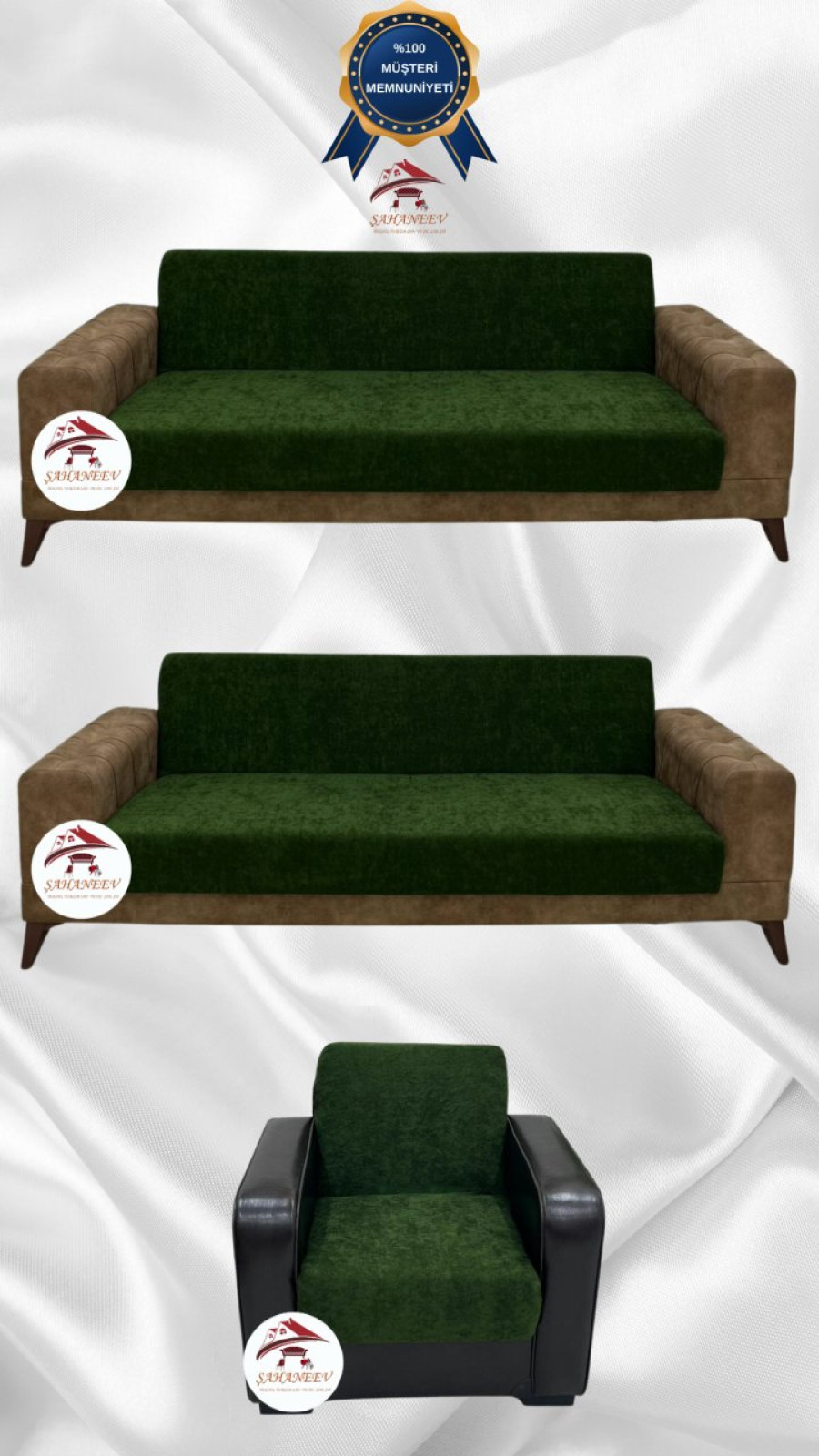 Baby Face Fabric Armless Sofa Cover - Elastic Velvet Sofa Protector Khaki Green Color 3+3+1 (3 Piece Set) Custom Size