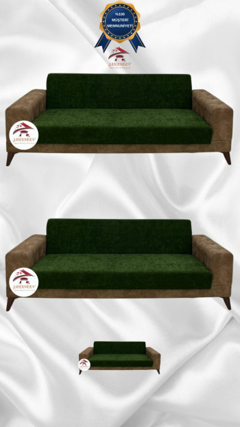 Baby Face Fabric Armless Sofa Cover - Elastic Velvet Sofa Protector Khaki Green Color 3+3+2 (3 Piece Set)