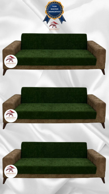 Baby Face Fabric Armless Sofa Cover - Elastic Velvet Sofa Protector Khaki Green Color 3+3+3 (3 Piece Set)