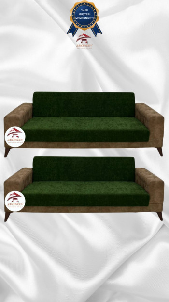 Baby Face Fabric Armless Sofa Cover - Elastic Velvet Sofa Protector Khaki Green Color 3+3 (2 Piece Set)