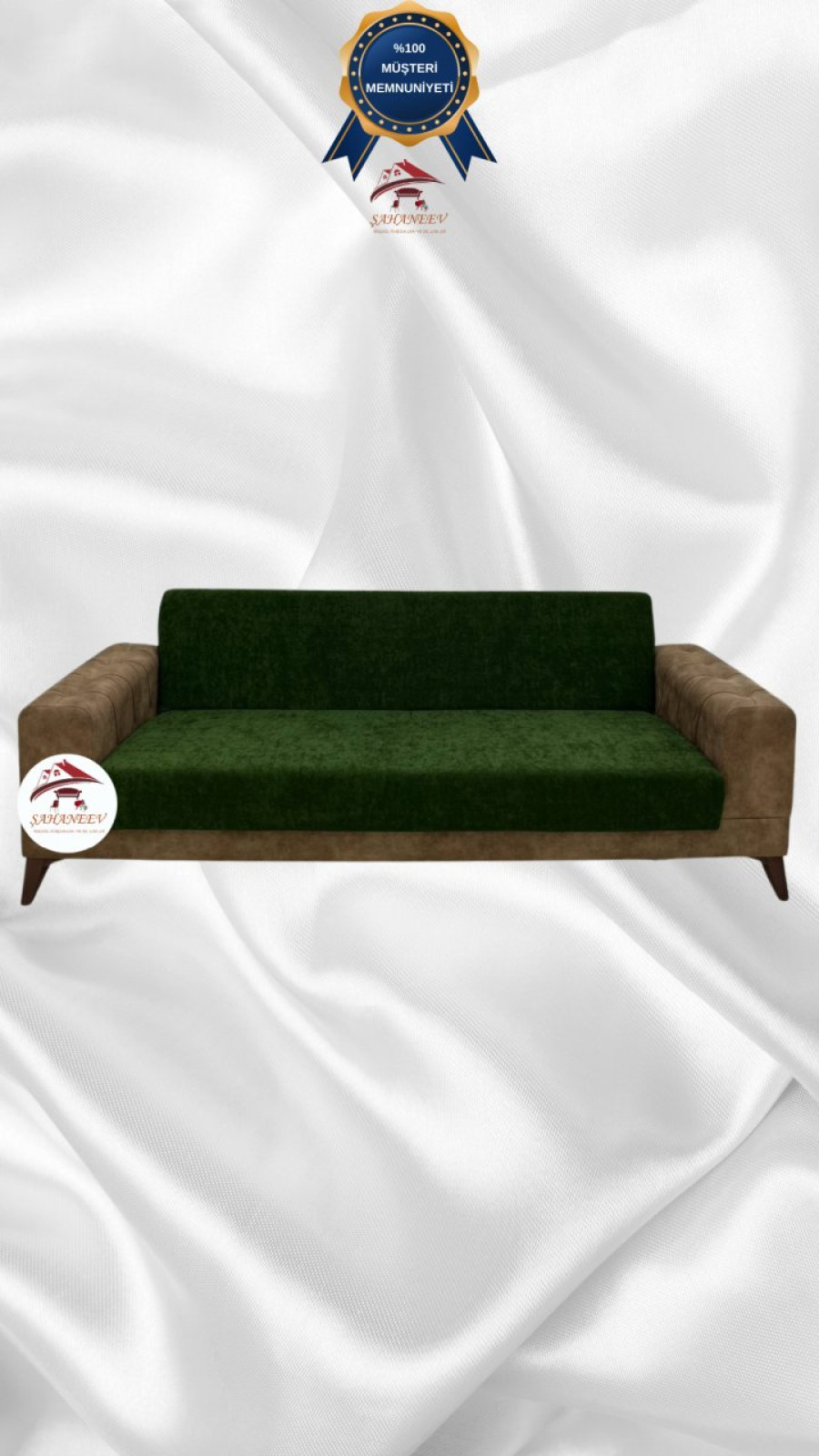 Baby Face Fabric Armless Sofa Cover - Elastic Velvet Sofa Protector Khaki Green Color 3-Seater Set (1 Piece)