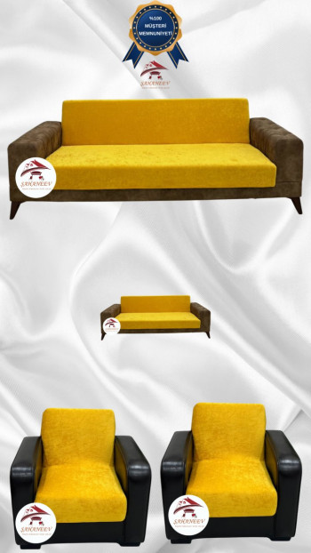 Baby Face Fabric Armless Sofa Cover - Elastic Velvet Sofa Protector Mustard Color 3+2+1+1 (4 Piece Set)