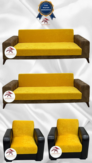 Baby Face Fabric Armless Sofa Cover - Elastic Velvet Sofa Protector Mustard Color 3+3+1+1 (4 Piece Set)