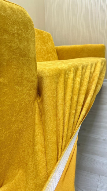 Baby Face Fabric Armless Sofa Cover - Elastic Velvet Sofa Protector Mustard Color 3+3+1 (3 Piece Set)