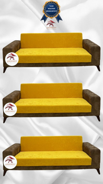 Baby Face Fabric Armless Sofa Cover - Elastic Velvet Sofa Protector Mustard Color 3+3+3 (3 Piece Set)