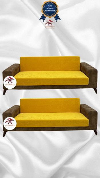Baby Face Fabric Armless Sofa Cover - Elastic Velvet Sofa Protector Mustard Color 3+3 (2 Piece Set)