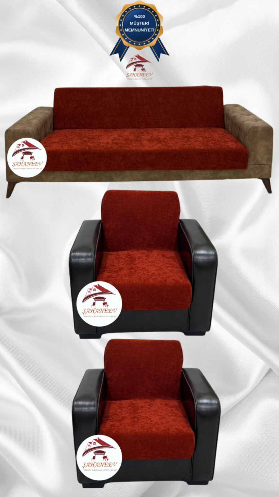 Baby Face Fabric Armless Sofa Cover - Elastic Velvet Sofa Protector Brick Color 3+1+1 (3 Piece Set)