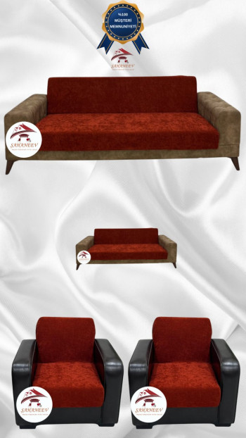 Baby Face Fabric Armless Sofa Cover - Elastic Velvet Sofa Protector Brick Color 3+2+1+1 (4 Piece Set)