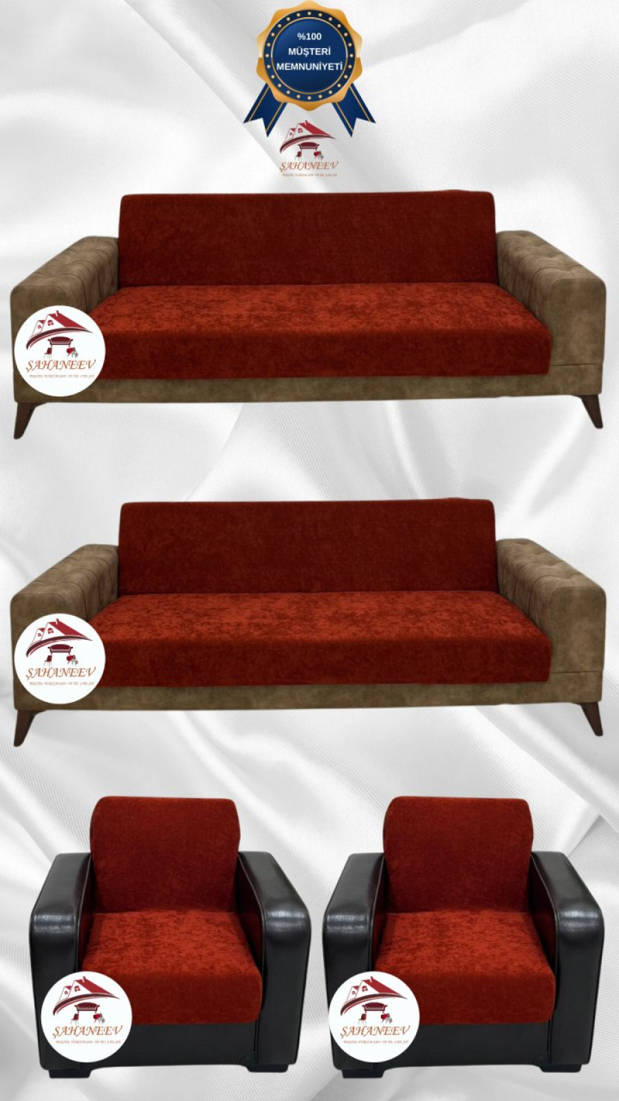 Baby Face Fabric Armless Sofa Cover - Elastic Velvet Sofa Protector Brick Color 3+3+1+1 (4 Piece Set) Custom Size