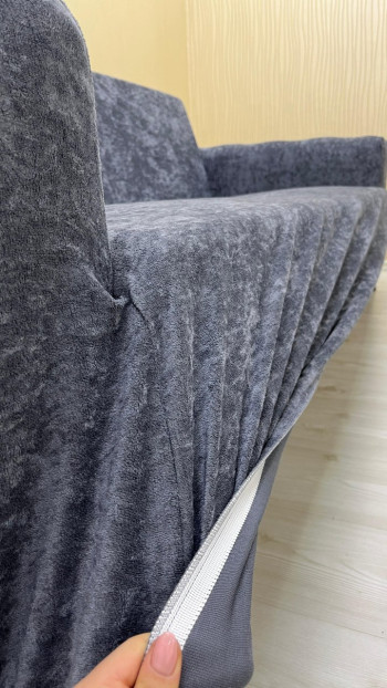 Baby Face Fabric Armless Sofa Cover - Elastic Velvet Sofa Protector Dark Gray Color 1+1 (2 Piece Set)