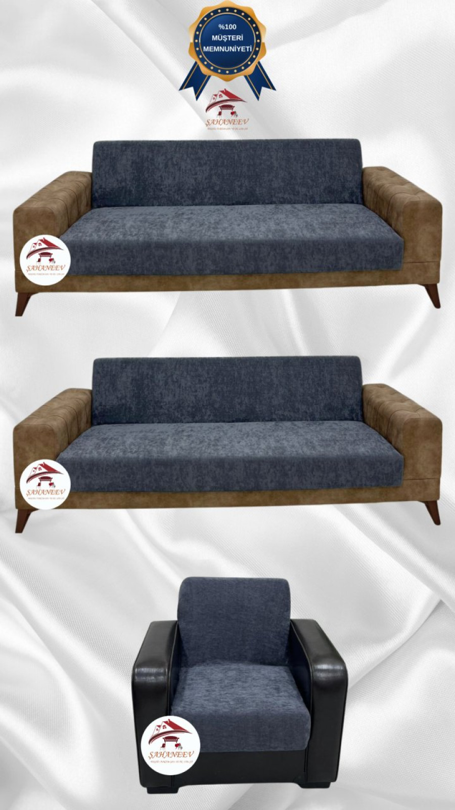 Baby Face Fabric Armless Sofa Cover - Elastic Velvet Sofa Protector Dark Gray Color 3+3+1 (3 Piece Set) Custom Size