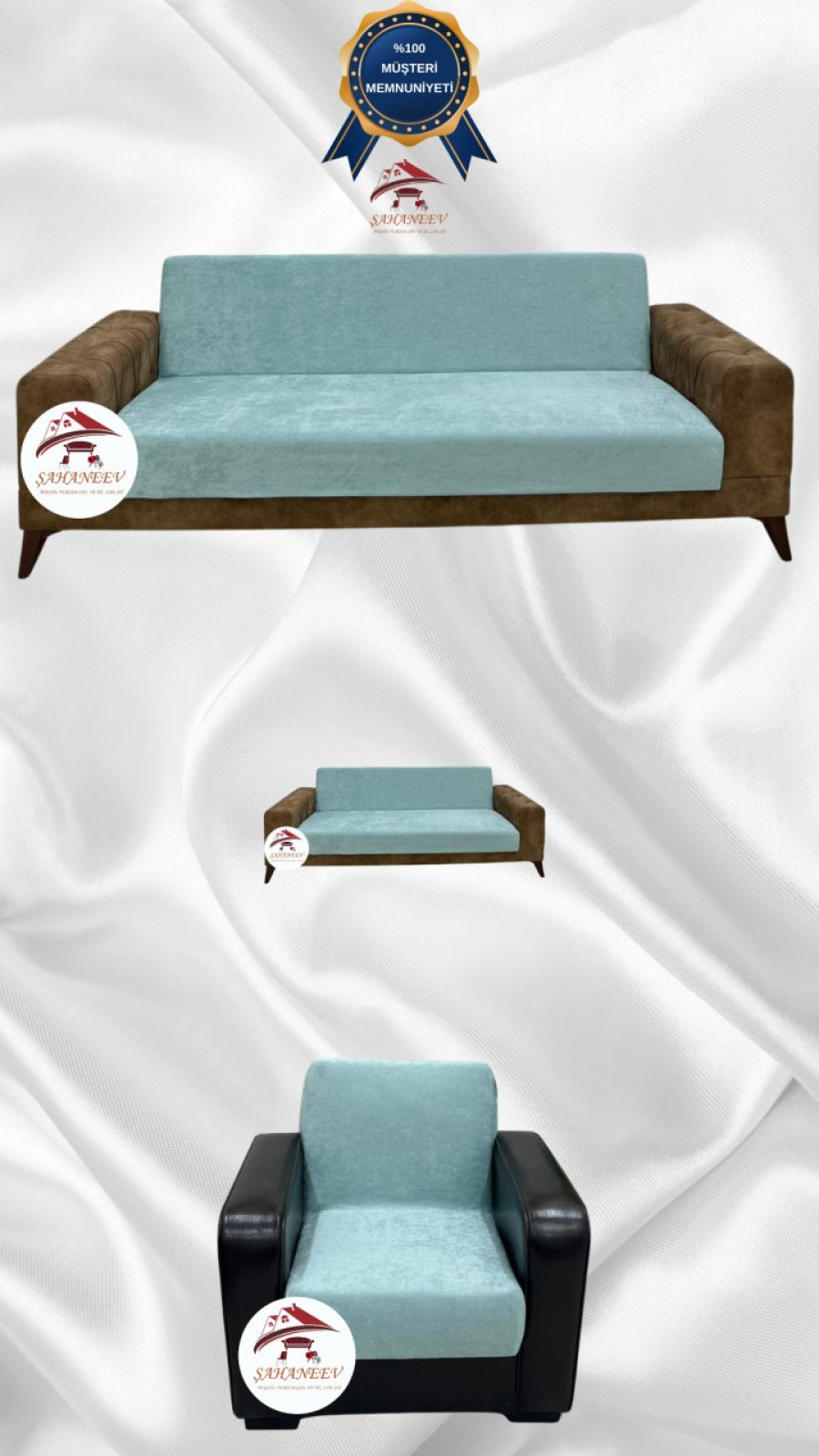 Baby Face Fabric Armless Sofa Cover - Elastic Velvet Sofa Protector Mint Color 3+2+1 (3 Piece Set) Custom Size