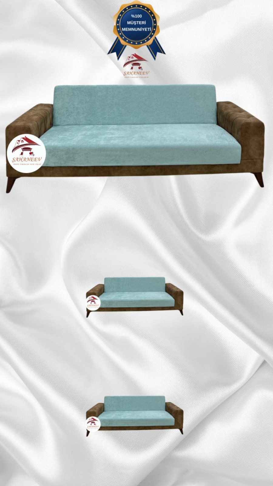 Baby Face Fabric Armless Sofa Cover - Elastic Velvet Sofa Protector Mint Color 3+2+2 (3 Piece Set) Custom Size