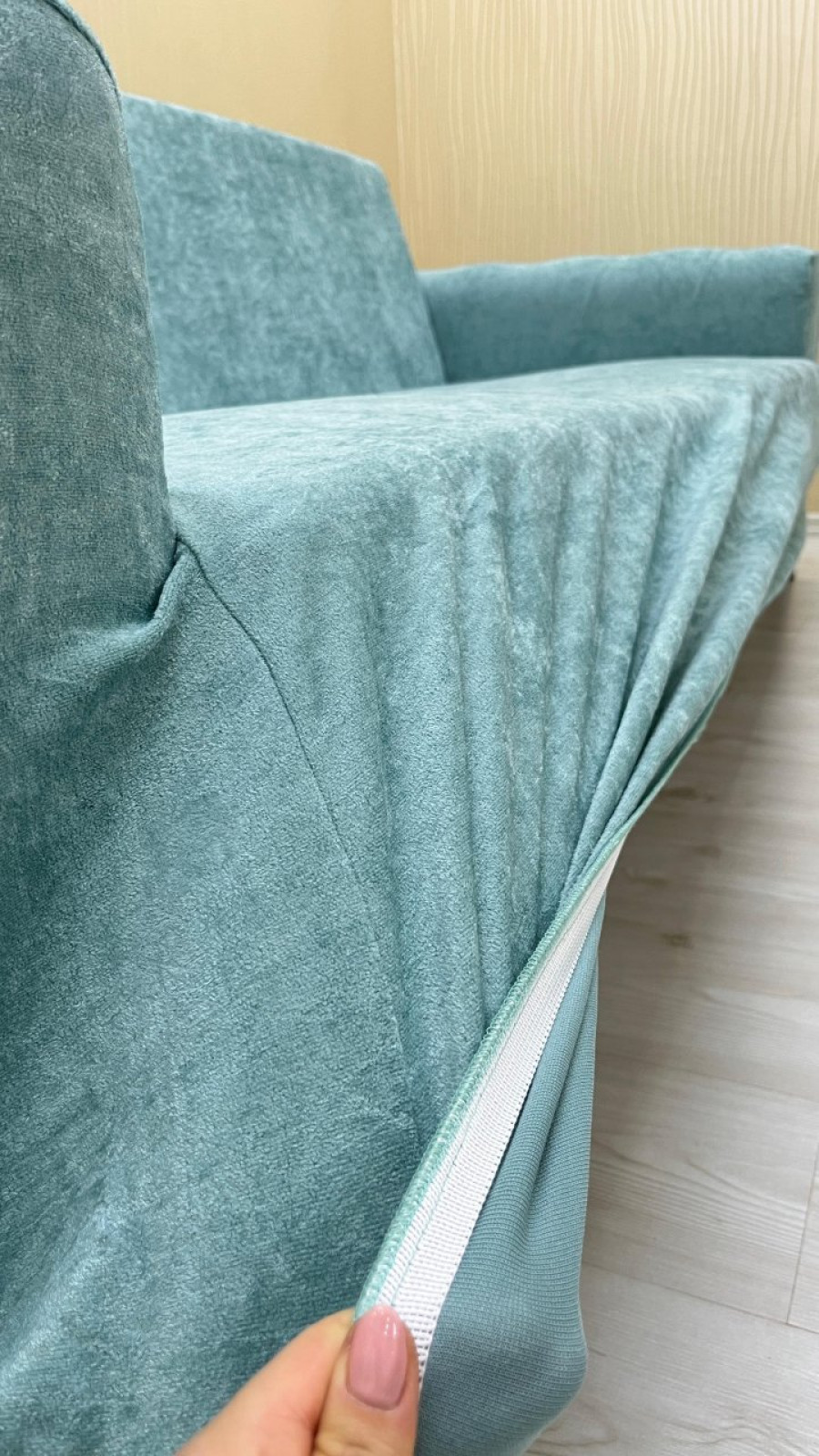 Baby Face Fabric Armless Sofa Cover - Elastic Velvet Sofa Protector Mint Color 3+2+2 (3 Piece Set) Custom Size