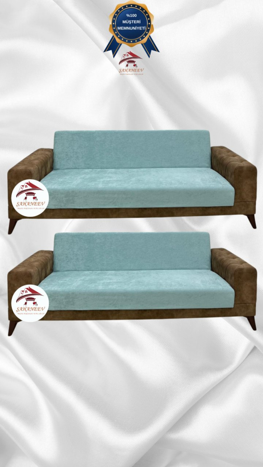 Baby Face Fabric Armless Sofa Cover - Elastic Velvet Sofa Protector Mint Color 3+3 (2 Piece Set) Custom Size