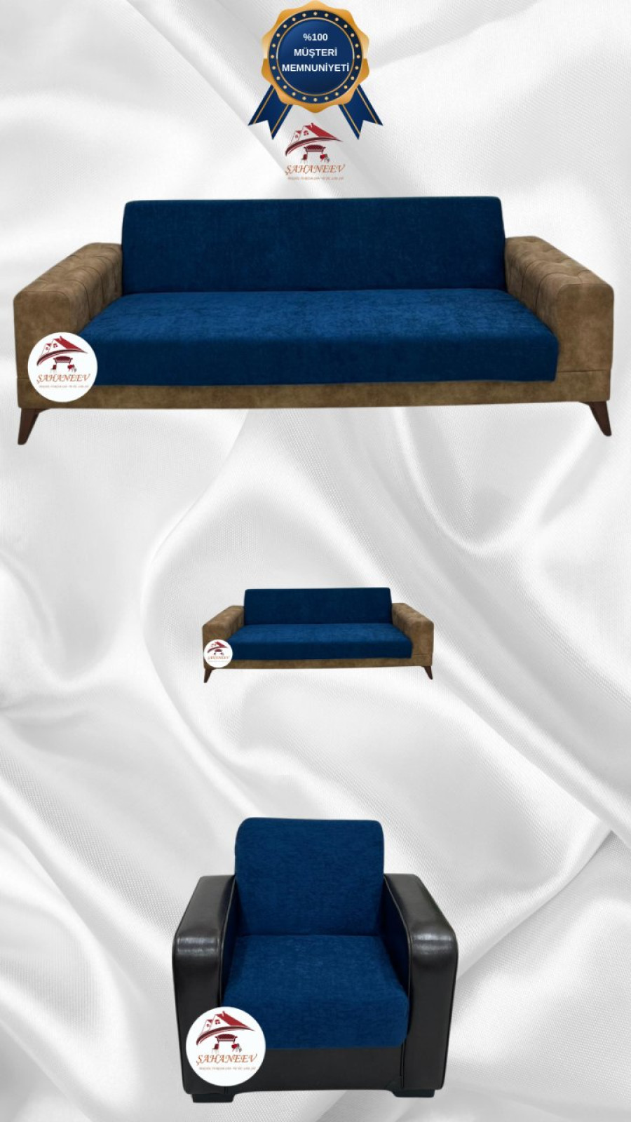 Baby Face Kumaş Kolsuz Koltuk Örtüsü - Lastikli Kadife Koltuk Koruyucu Petrol Renk 3+2+1 (3 Parça Set)