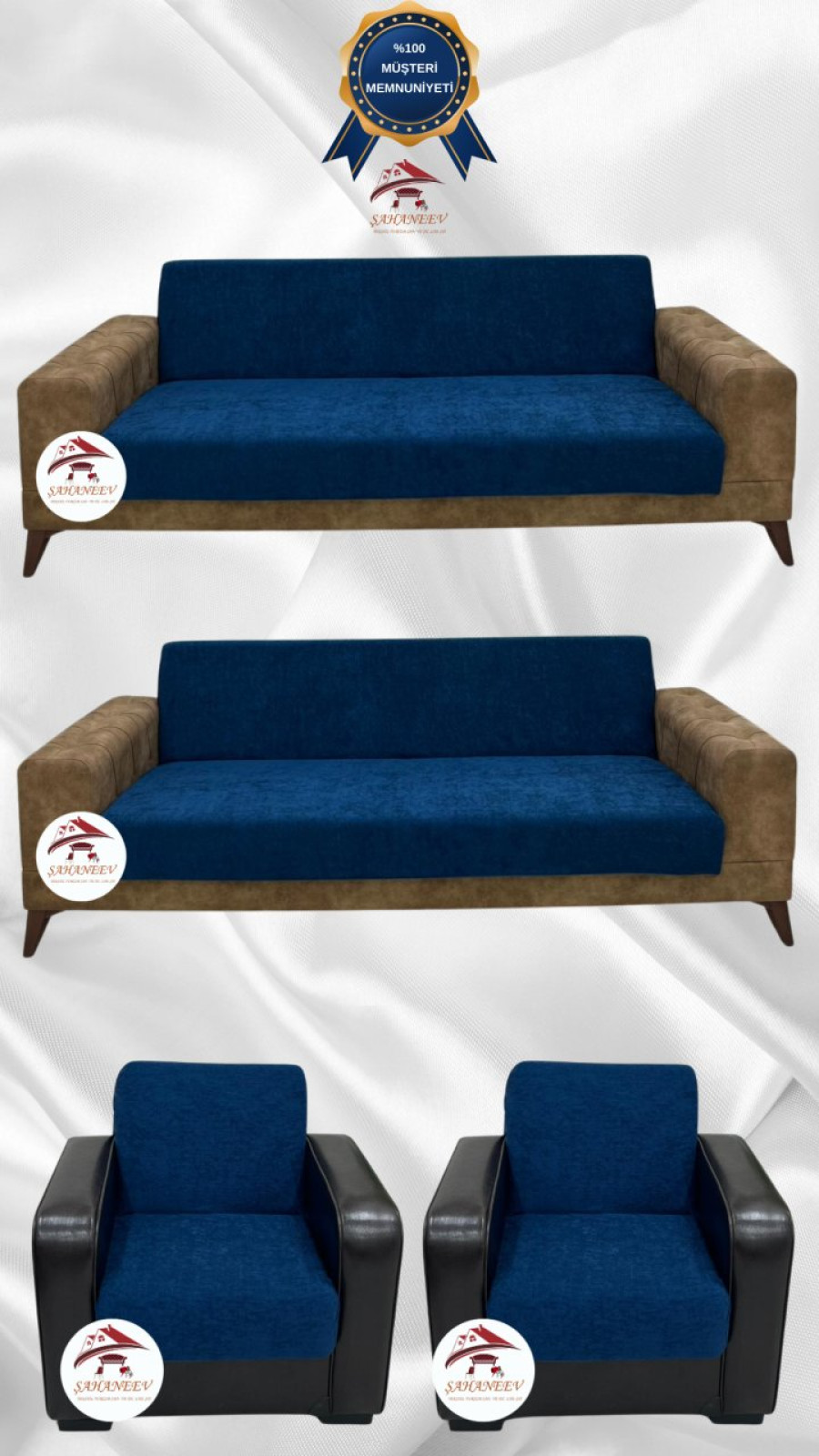 Baby Face Kumaş Kolsuz Koltuk Örtüsü - Lastikli Kadife Koltuk Koruyucu Petrol Renk 3+3+1+1 (4 Parça Set)