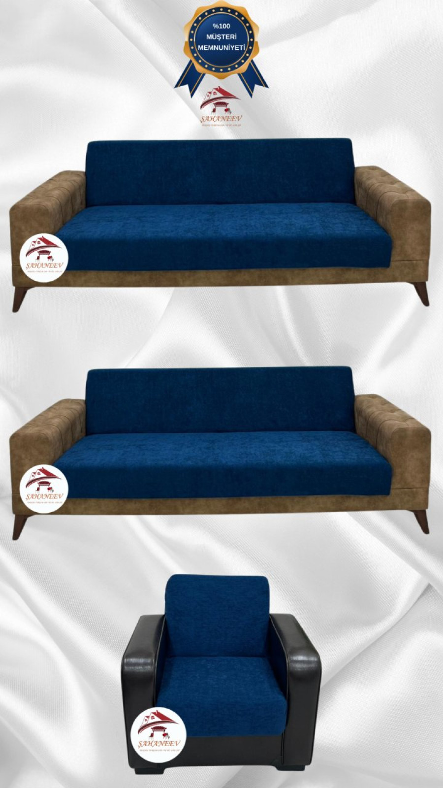 Baby Face Kumaş Kolsuz Koltuk Örtüsü - Lastikli Kadife Koltuk Koruyucu Petrol Renk 3+3+1 (3 Parça Set)