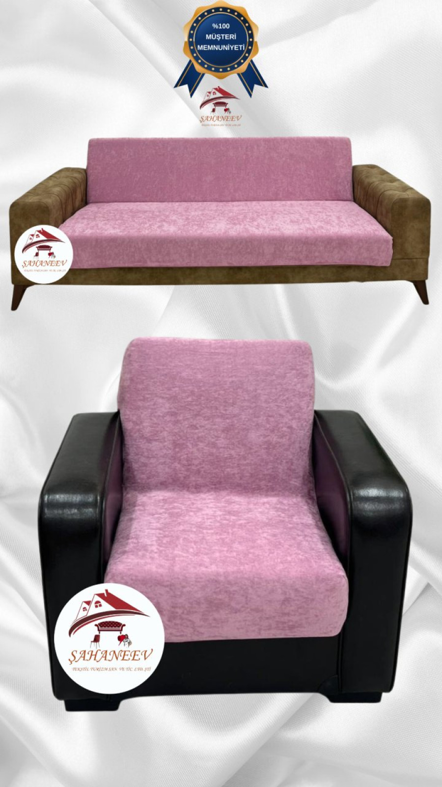 Baby Face Fabric Armless Sofa Cover - Elastic Velvet Sofa Protector Powder Color 3+1 (2 Piece Set) Custom Size