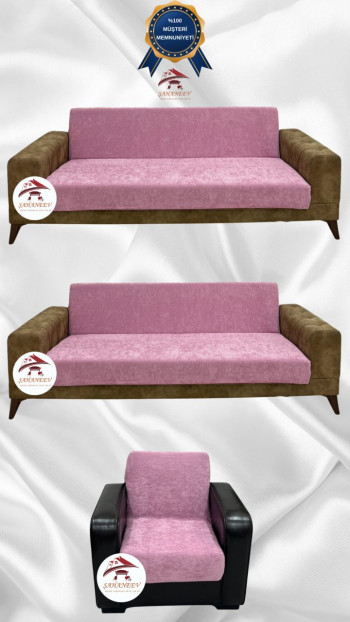 Baby Face Fabric Armless Sofa Cover - Elastic Velvet Sofa Protector Powder Color 3+3+1 (3 Piece Set)
