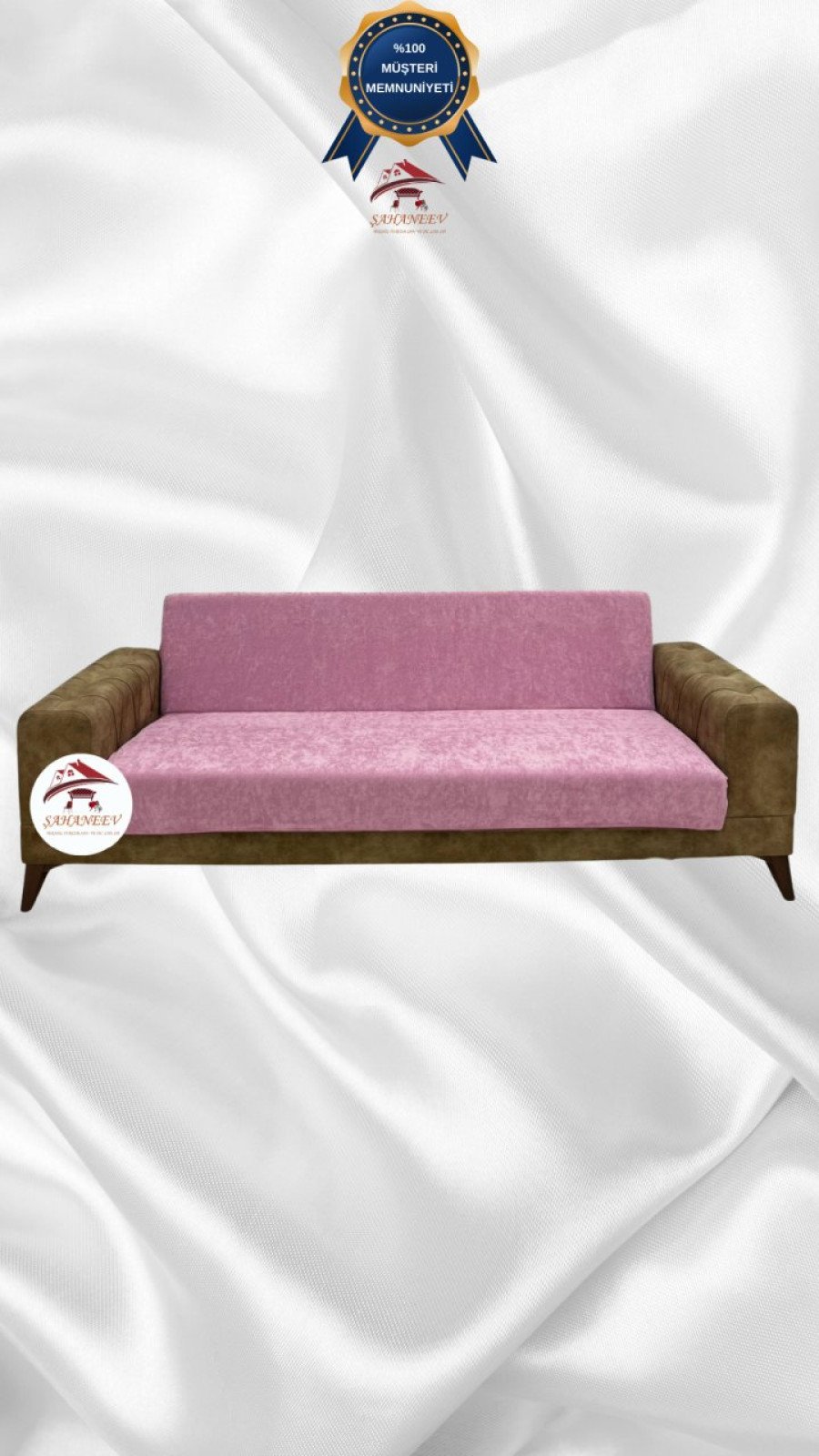 Baby Face Fabric Armless Sofa Cover - Elastic Velvet Sofa Protector Powder Color 3-Seater Set (1 Piece)