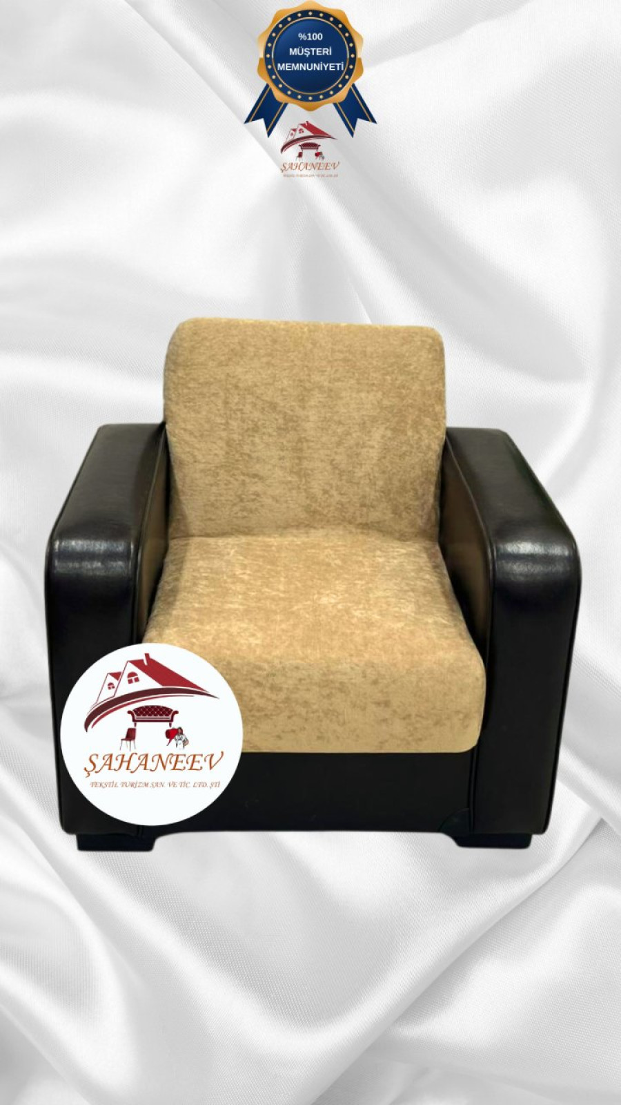 Baby Face Kumaş Kolsuz Koltuk Örtüsü - Lastikli Kadife Koltuk Koruyucu Sütlü Kahve Renk Tekli (1 Parça) Özel Ölçü