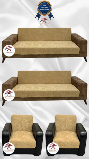 Baby Face Fabric Armless Sofa Cover - Elastic Velvet Sofa Protector Coffee with Milk Color 3+3+1+1 (4 Piece Set)