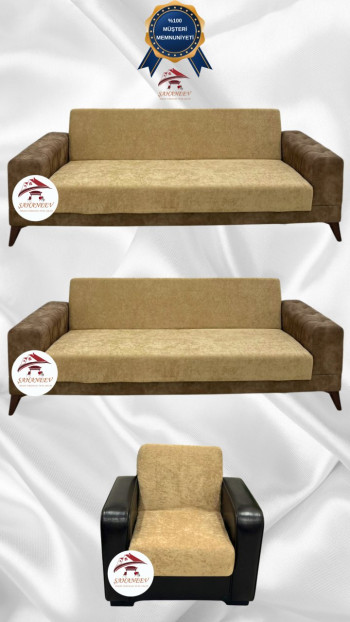 Baby Face Fabric Armless Sofa Cover - Elastic Velvet Sofa Protector Coffee with Milk Color 3+3+1 (3 Piece Set)