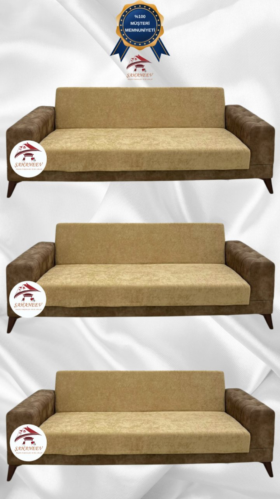 Baby Face Kumaş Kolsuz Koltuk Örtüsü - Lastikli Kadife Koltuk Koruyucu Sütlü Kahve Renk 3+3+3 (3 Parça Set) Özel Ölçü