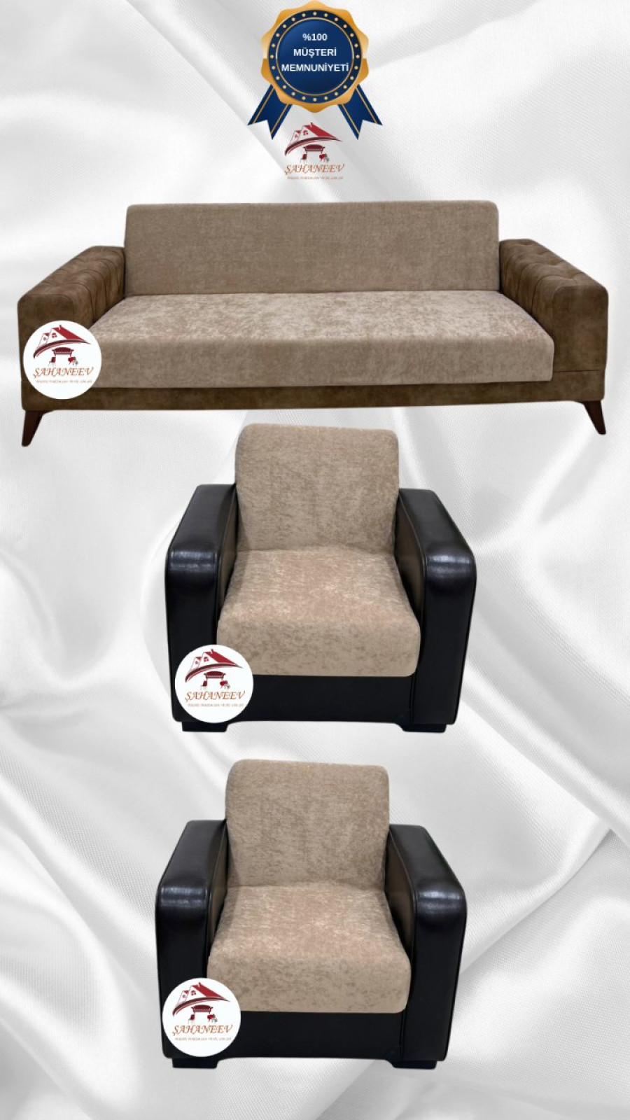 Baby Face Fabric Armless Sofa Cover - Elastic Velvet Sofa Protector Mink Color 3+1+1 (3 Piece Set) Custom Size