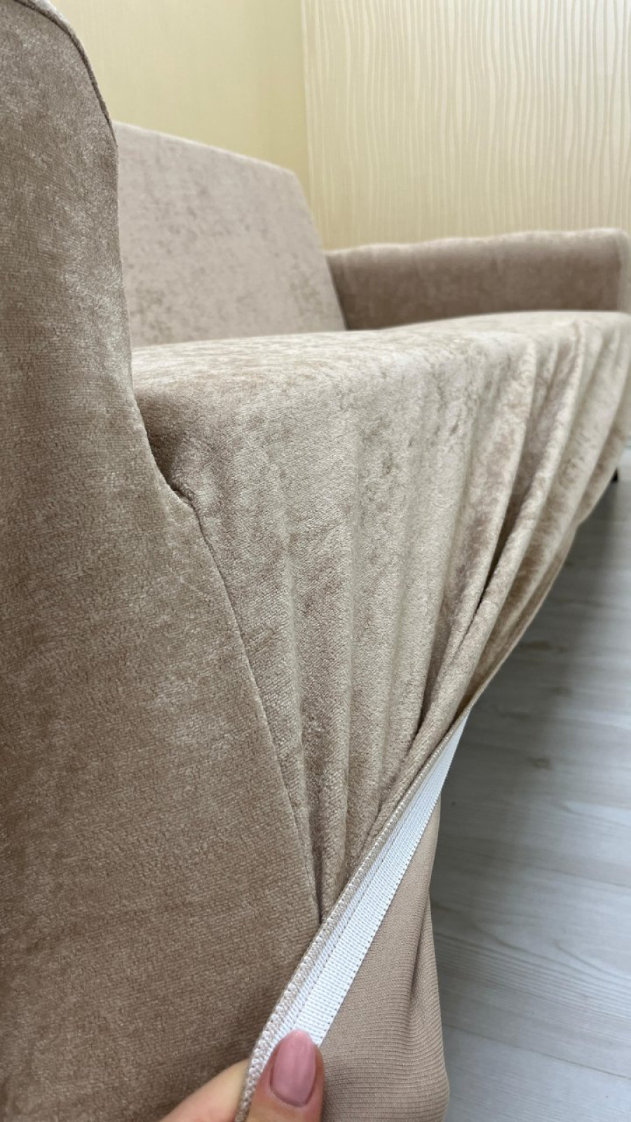 Baby Face Fabric Armless Sofa Cover - Elastic Velvet Sofa Protector Mink Color 3+1+1 (3 Piece Set) Custom Size