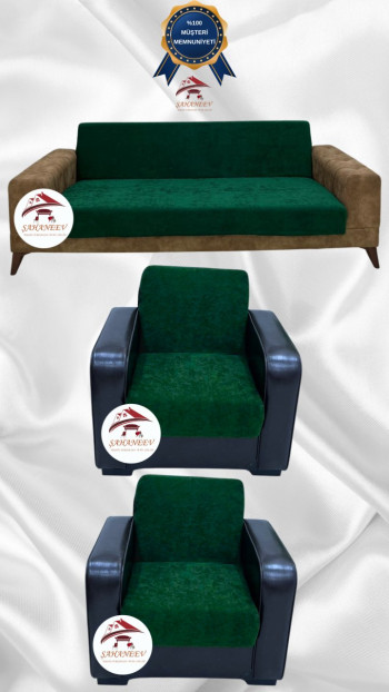 Baby Face Fabric Armless Sofa Cover - Elastic Velvet Sofa Protector Emerald Color 3+1+1 (3 Piece Set)