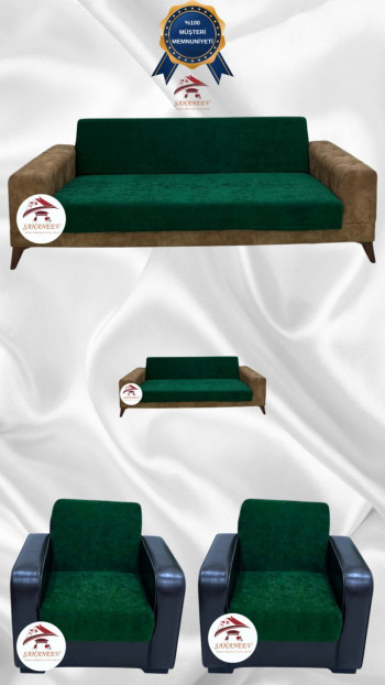 Baby Face Fabric Armless Sofa Cover - Elastic Velvet Sofa Protector Emerald Color 3+2+1+1 (4 Piece Set)