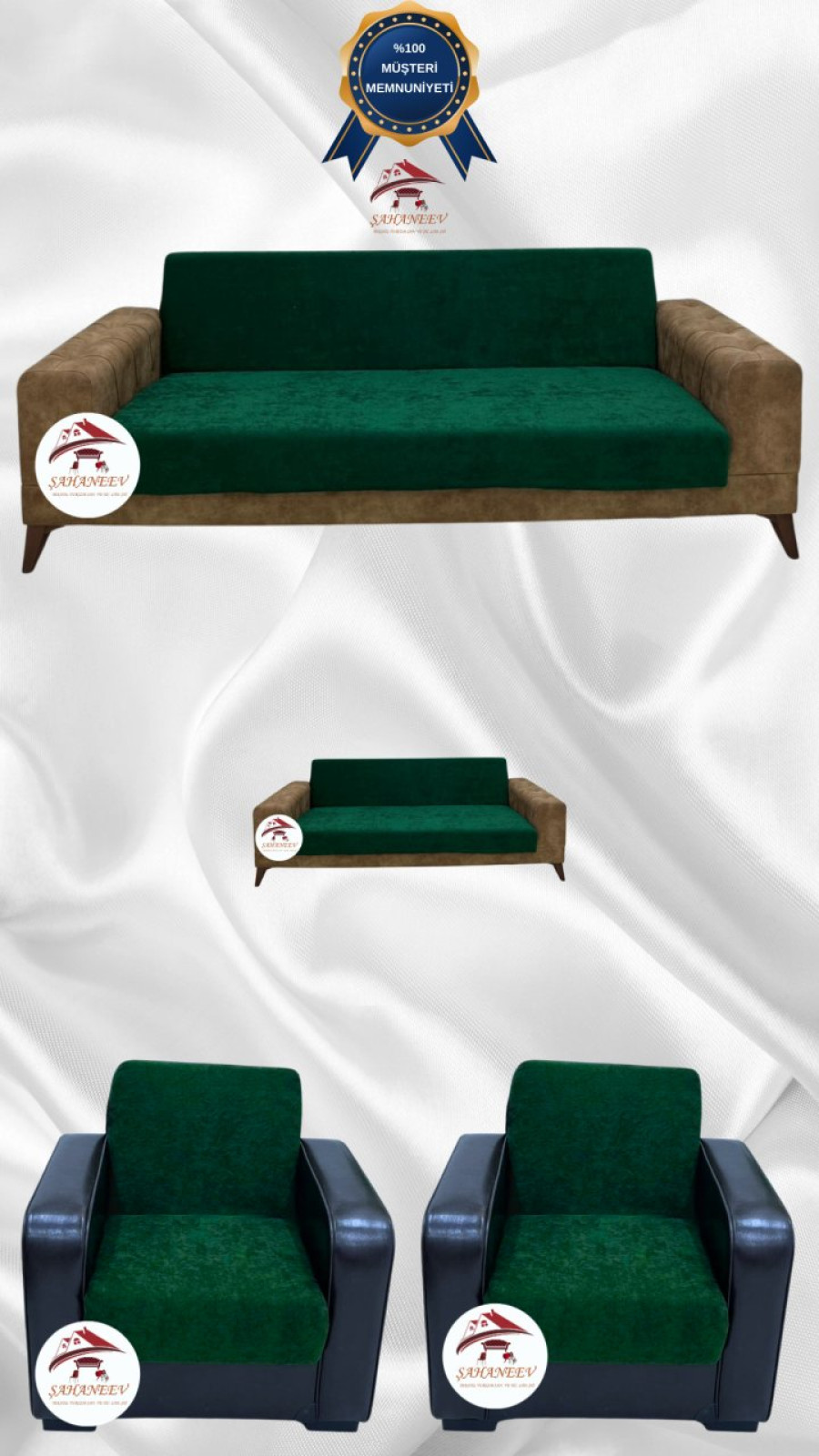 Baby Face Fabric Armless Sofa Cover - Elastic Velvet Sofa Protector Emerald Color 3+2+1+1 (4 Piece Set) Custom Size