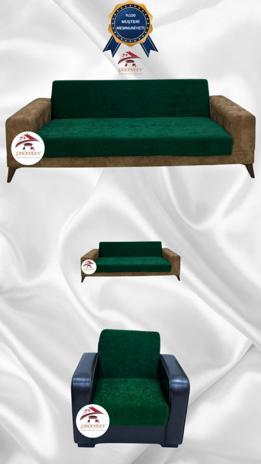 Baby Face Fabric Armless Sofa Cover - Elastic Velvet Sofa Protector Emerald Color 3+2+1 (3 Piece Set) Custom Size