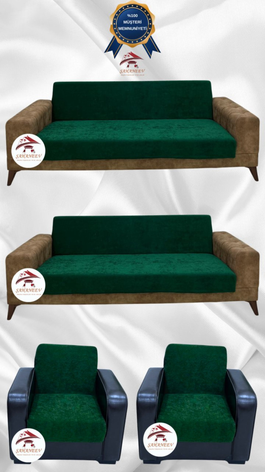 Baby Face Fabric Armless Sofa Cover - Elastic Velvet Sofa Protector Emerald Color 3+3+1+1 (4 Piece Set) Custom Size