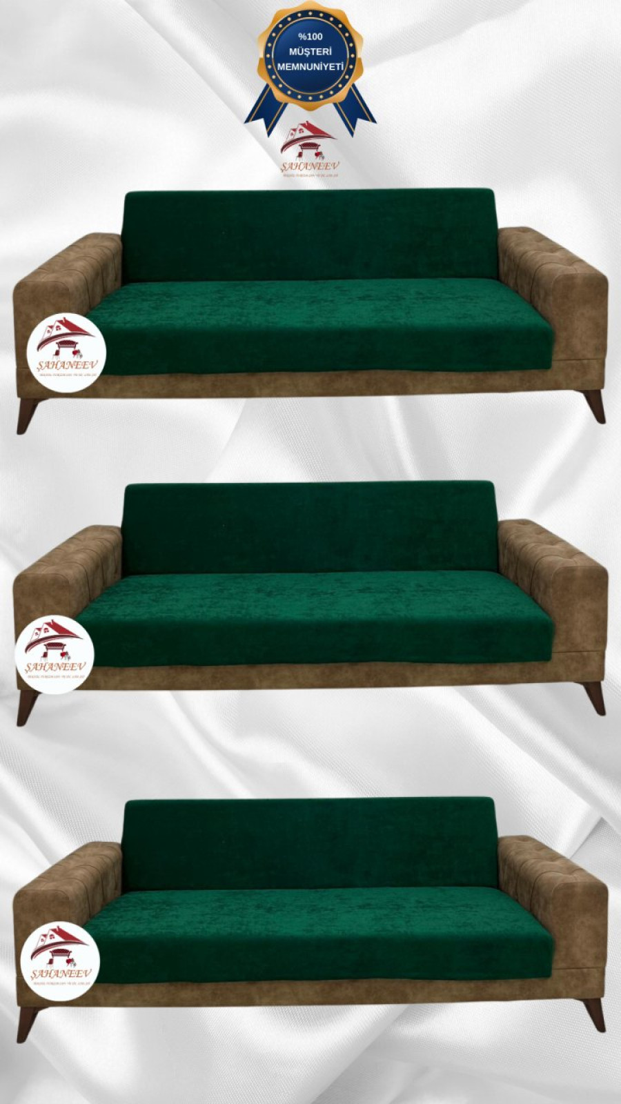 Baby Face Fabric Armless Sofa Cover - Elastic Velvet Sofa Protector Emerald Color 3+3+3 (3 Piece Set) Custom Size