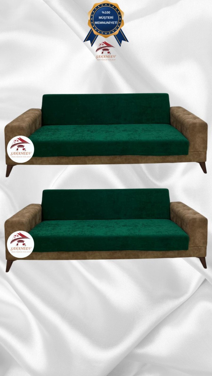 Baby Face Fabric Armless Sofa Cover - Elastic Velvet Sofa Protector Emerald Color 3+3 (2 Piece Set) Custom Size