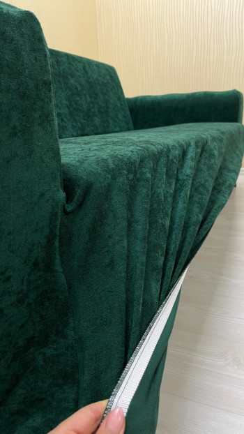 Baby Face Fabric Armless Sofa Cover - Elastic Velvet Sofa Protector Emerald Color 3-Seater Set (1 Piece)