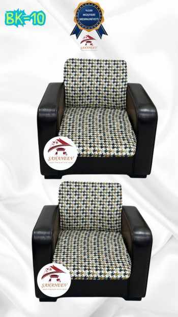 Patterned Printed Velvet Armless Sofa Cover - Elastic Flexible Sofa Set Protector Set Model BK-10 Color 1+1 (2 Piece Set)