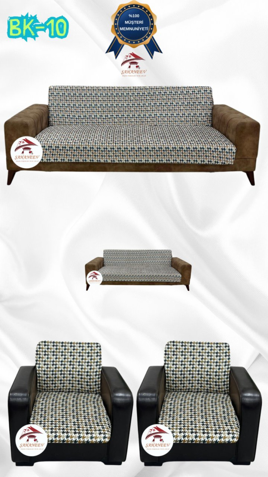 Desenli Baskılı Kadife Kolsuz Koltuk Kılıfı - Elastik Esnek Koltuk Takımı Koruyucu Set Model BK-10 Renk 3+2+1+1 (4 Parça Set) Özel Ölçü